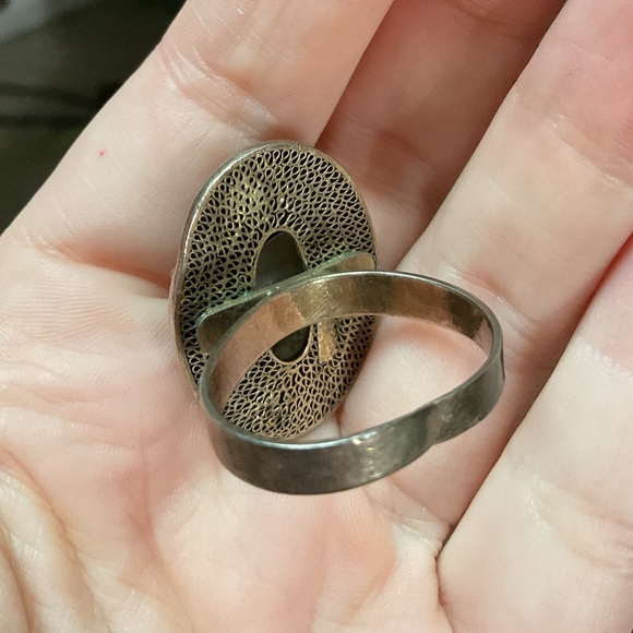 Vintage Chinese Export Jade Enamel Floral Adjustable Ring - Picture 9 of 13